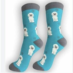 ❤️ 2/$12 NWT Happy Tails Teal Poodle Dog Crew Unisex Novelty Dog Socks Blue